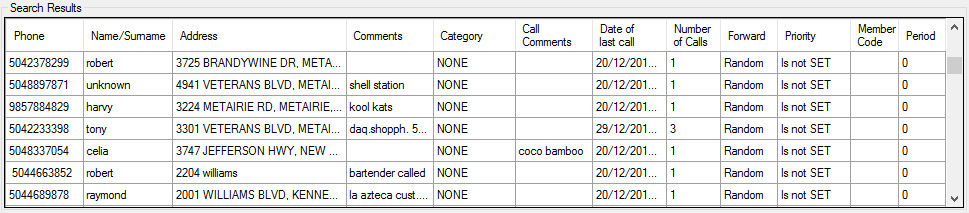 3. Customers Search Results Table