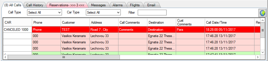 9. Table of Calls and Events