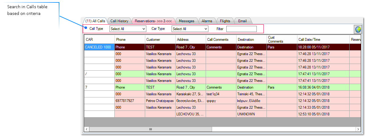 Searching in All Calls table