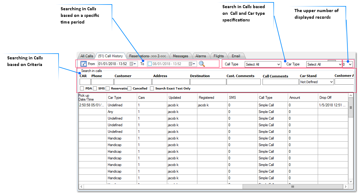 Searching in Call History table